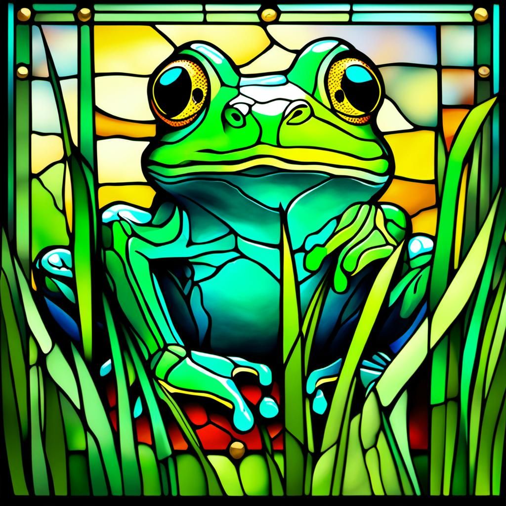 Stained Glass Frog in Grass Splash Art