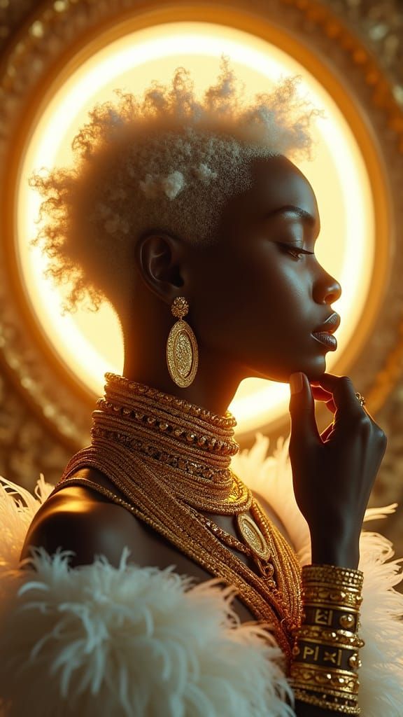 Regal Dark Skinned Woman in Golden Halo