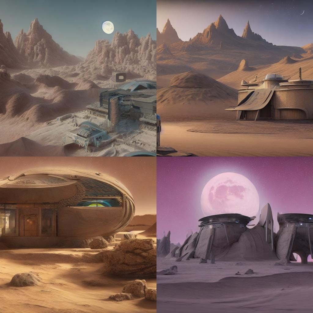 Futuristic Home in Moon Desert: Detailed Matte Painting