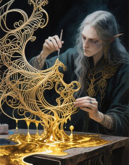 Mystical Artist Crafts Enchanted Gold Wire Art