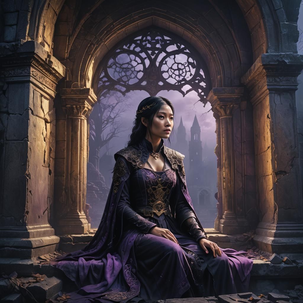 Gothic Asian Woman in Crypt: Dark Fantasy Art