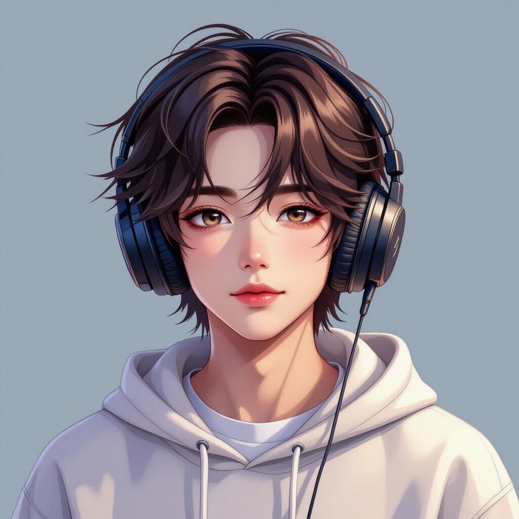 Photorealistic Digital Painting of Lee Know with Headphones