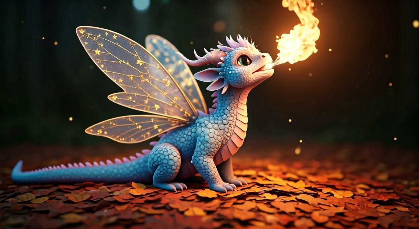 Pastel Baby Dragon with Fairy Wings in Enchanted Forest
