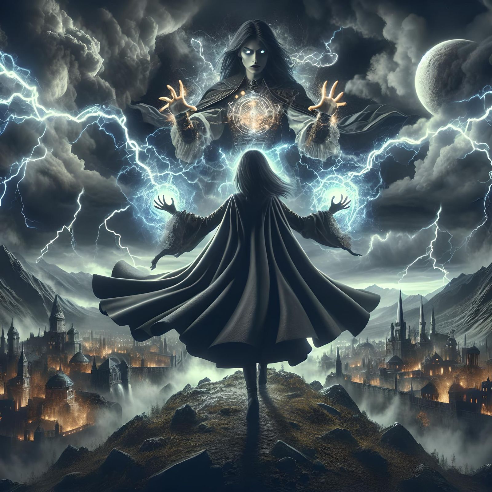 Steampunk Wizard Conjures Storm in Epic Digital Art