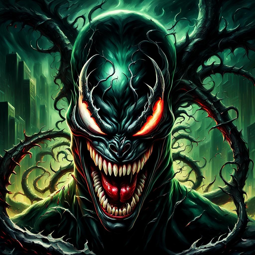 Venom's Hyper Angry Fury in Fantasy Comic Style