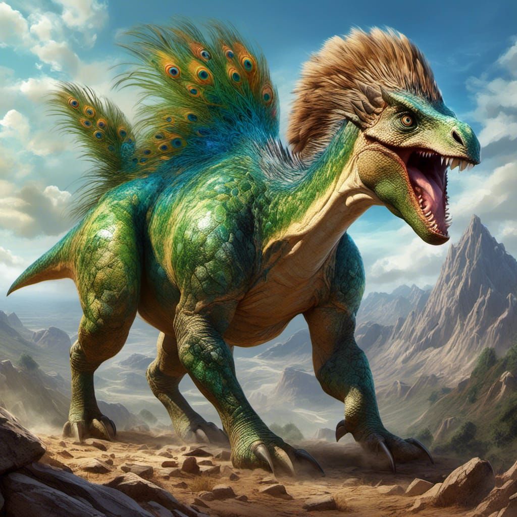 Futuristic Savanna Scene with Hybrid Dinosaur Creature