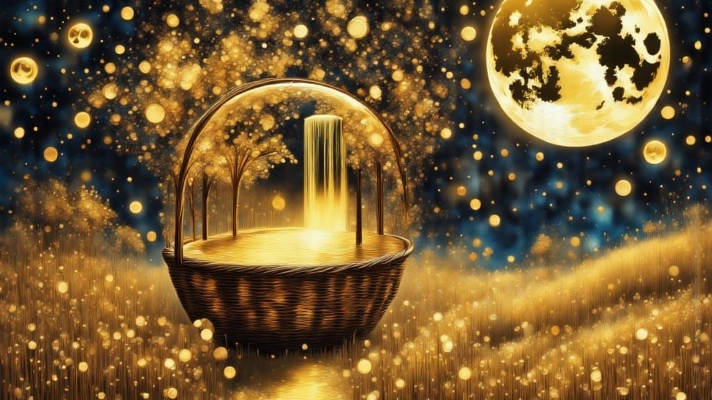 Luminous Harvest Basket in Golden Wheat Field