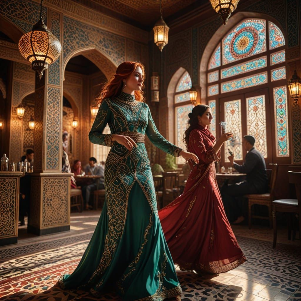 Auburn Haired Woman Dancing in a Beirut Café