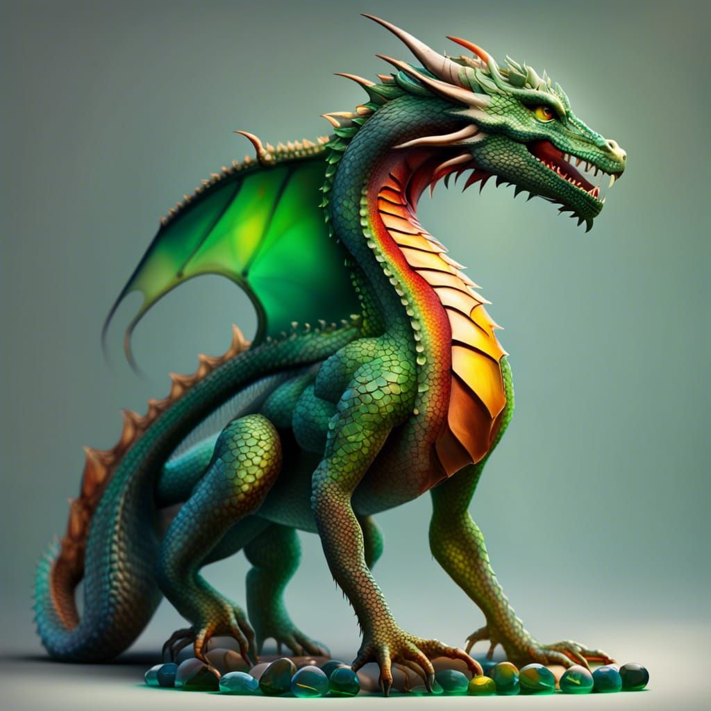 Realistic Green Dragon Breathing Fire Portrait