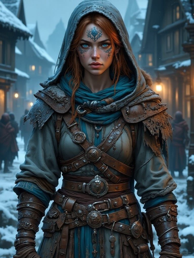 Viking Assassin with Intense Gaze in Stylized Digital Art