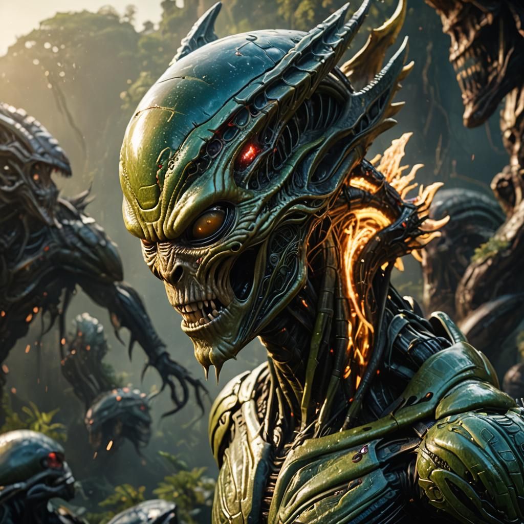 Predator Alien Ripping Off Human Head: Detailed Matte Painti...