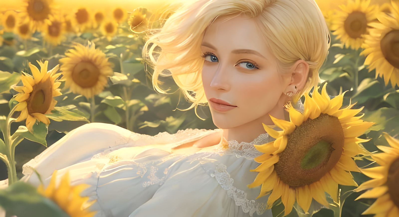 Woman in Sunflower Field: An Impressionistic Painting