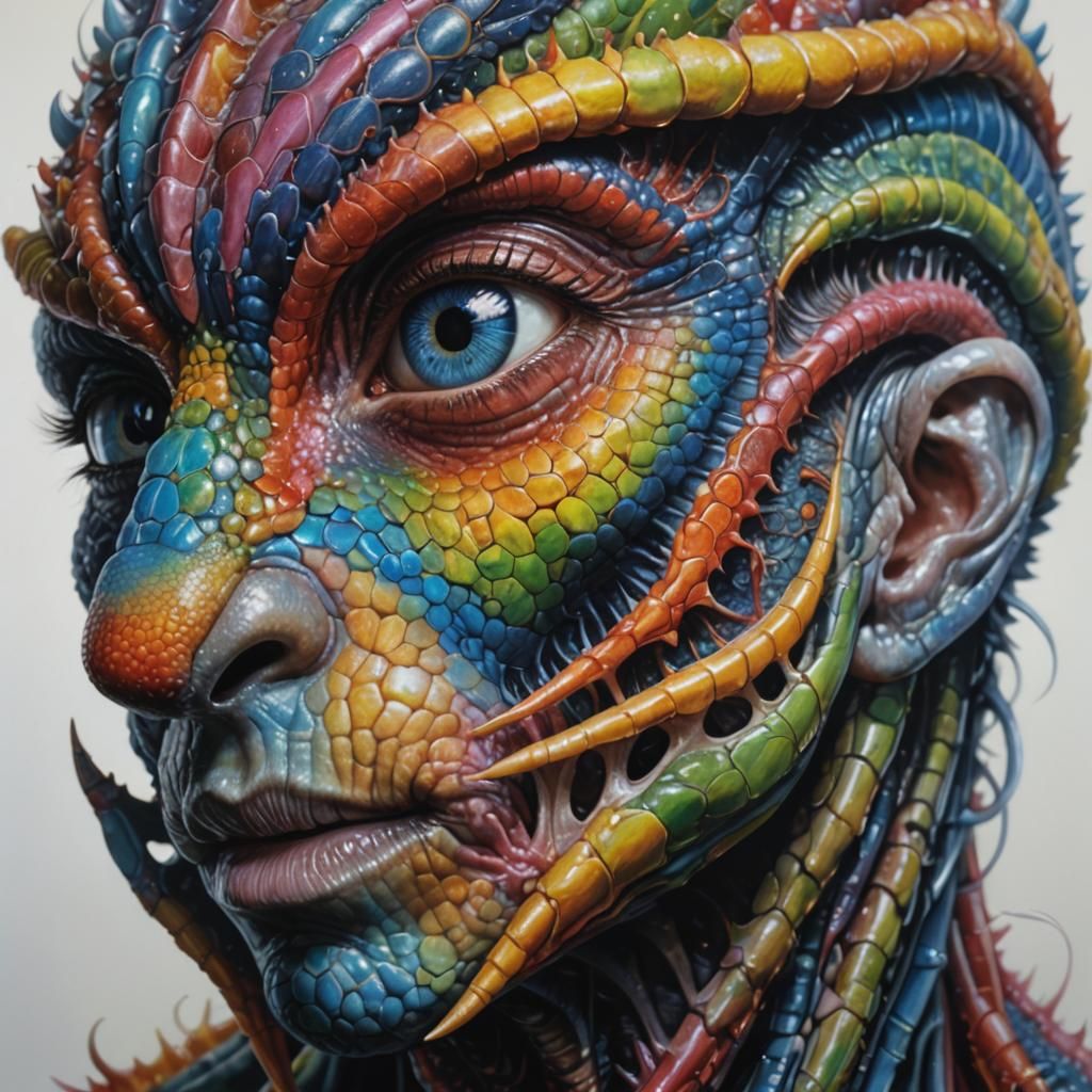 Exotic Alien Creatures in Hyperreal Chromatic Painting