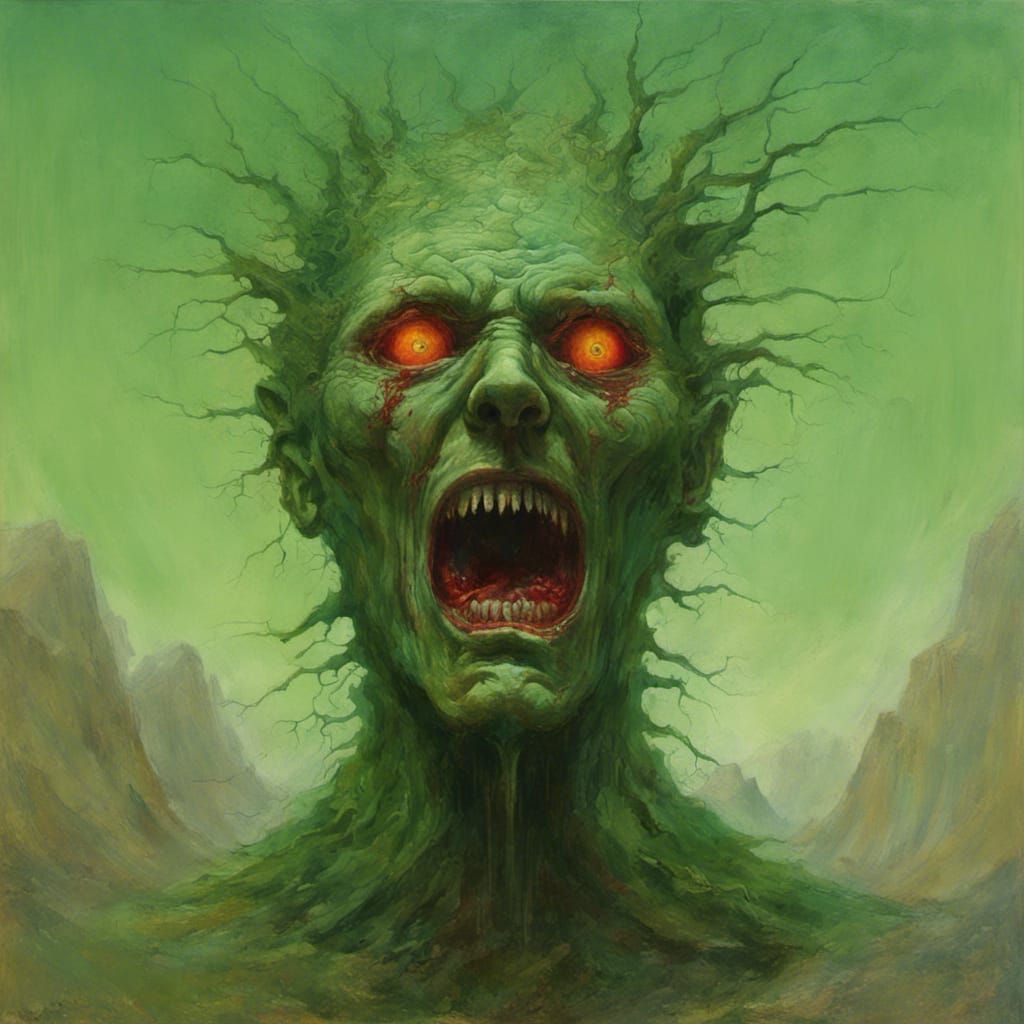 Screaming Severed Head in Beksinski Style