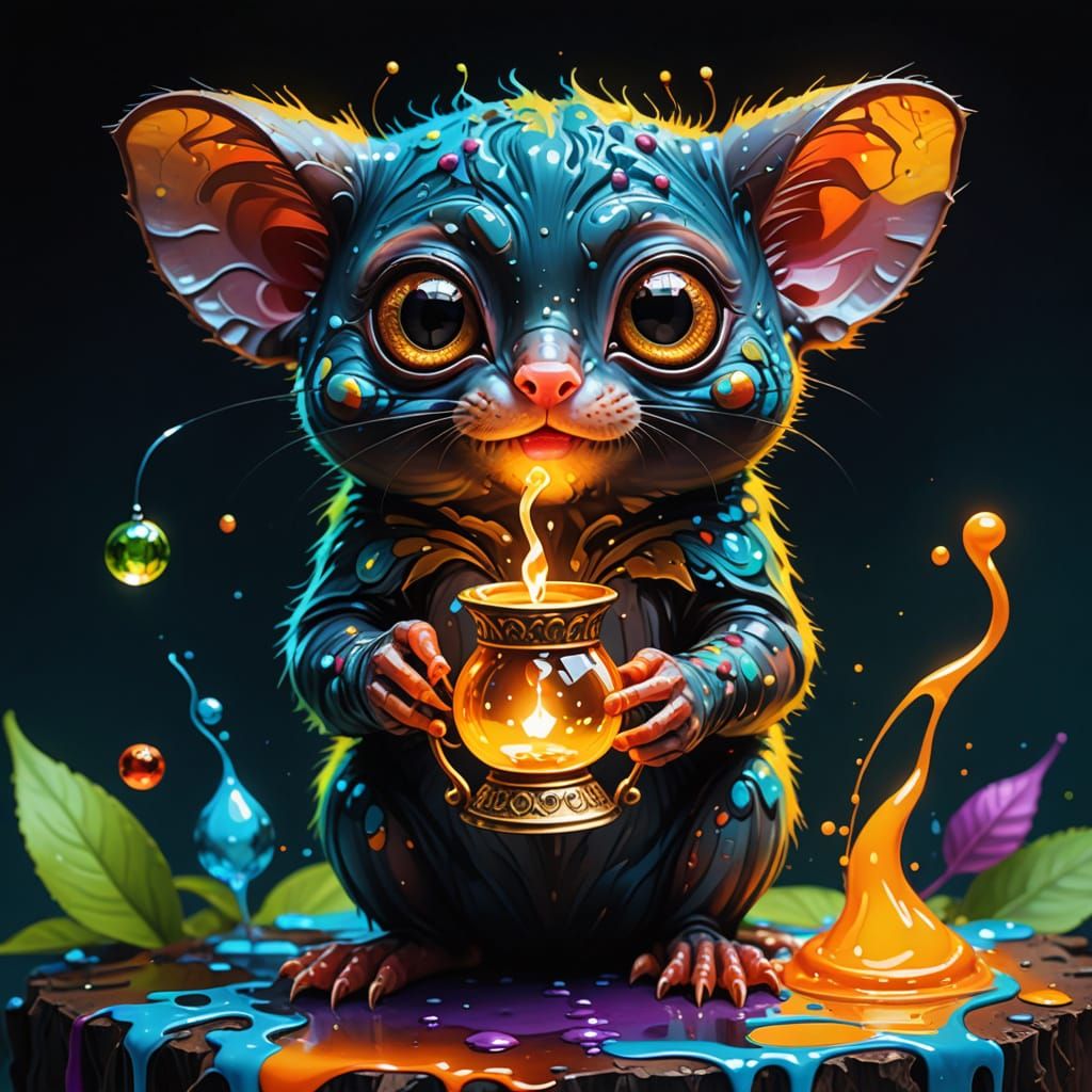 Mystical Tarsier Amidst Vibrant Splashes