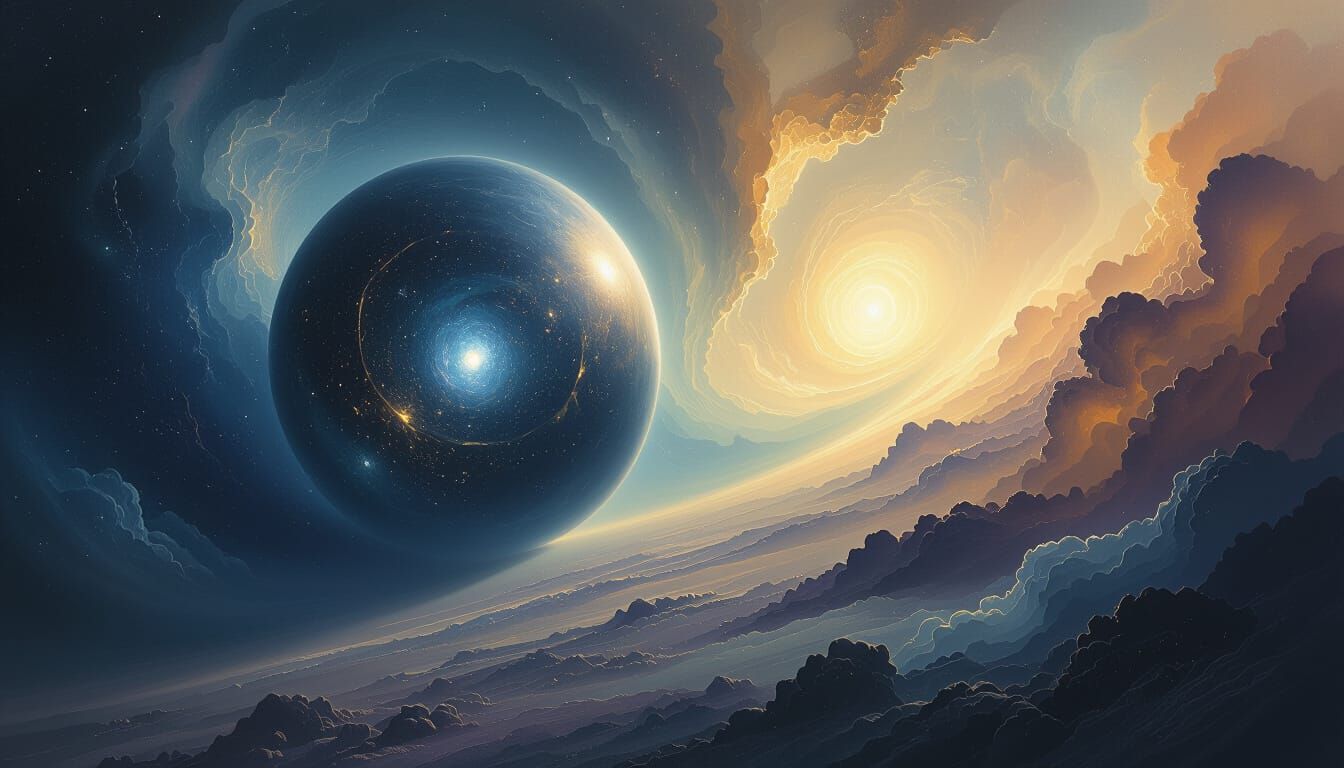 Cosmic Void with Pulsating Orb and Nebulae