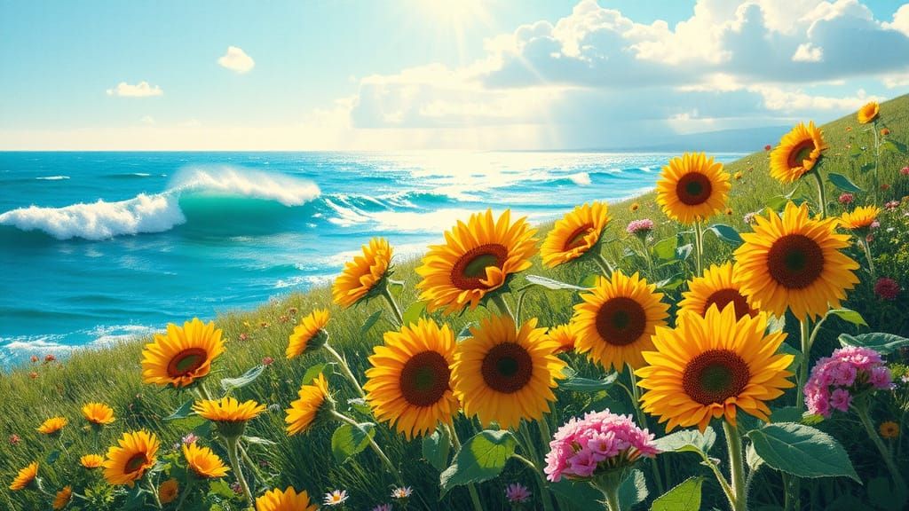 Sunflowers by the Sea: An Impressionistic Summer Scene
