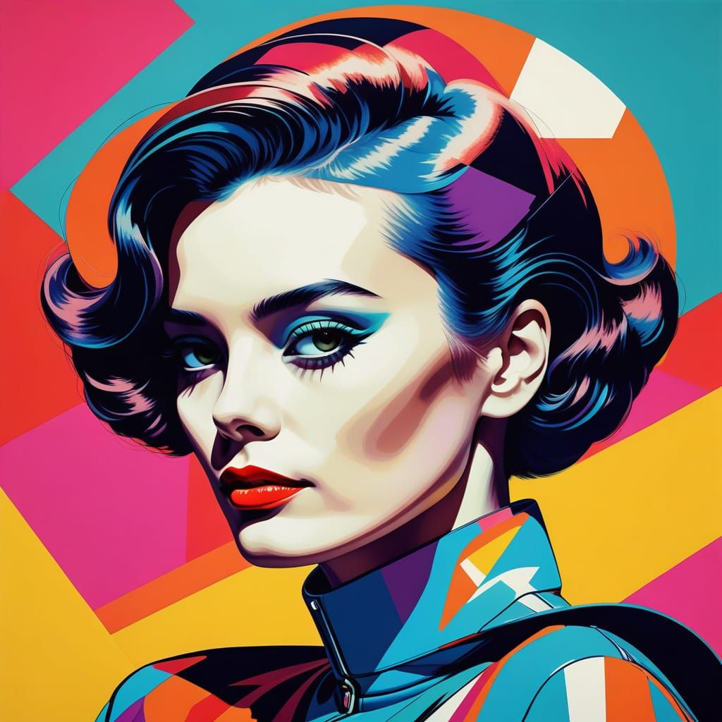 Glamorous Retro-Futuristic Woman in Pop Art Style