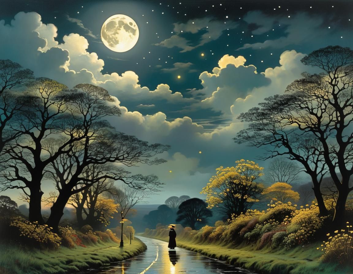 Evening Love Song with Ornamental Clouds, Intricate Detail