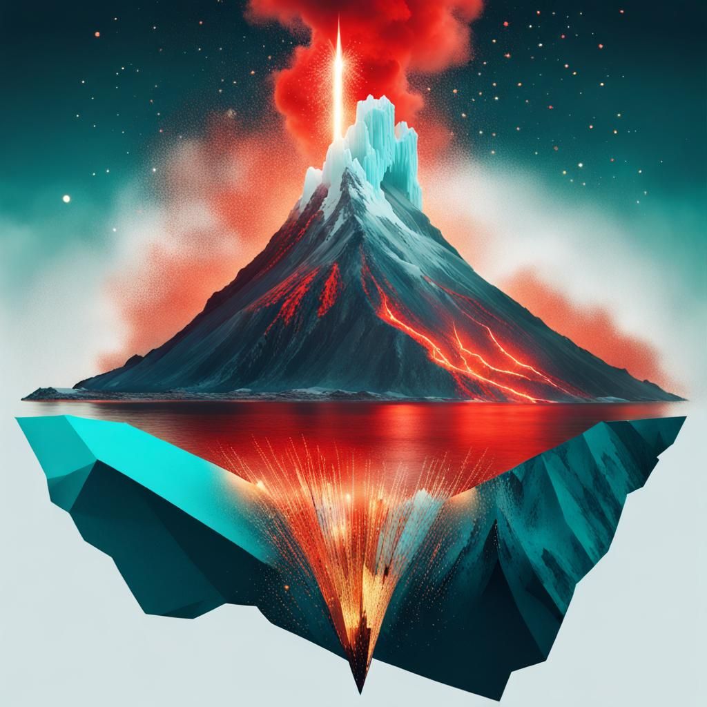 Erupting Volcano Iceberg Double Exposure Art