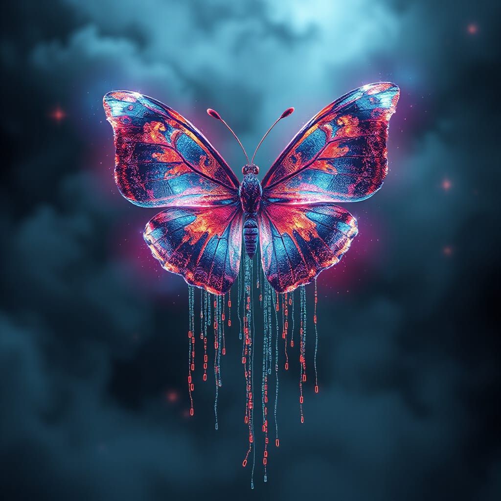 Iridescent Binary Butterfly in Cyberpunk Aesthetic