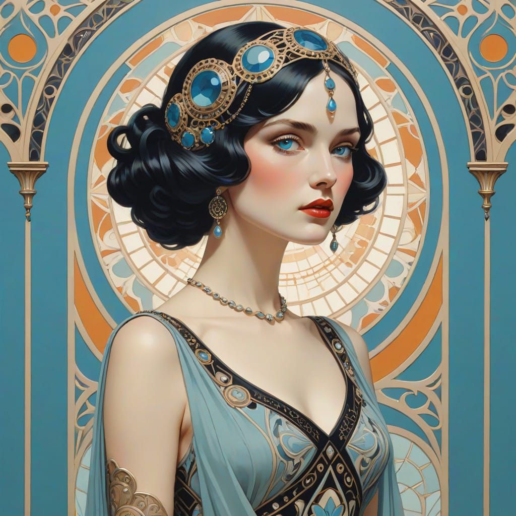 Ethereal Art Nouveau Beauty with Intricate Headpiece