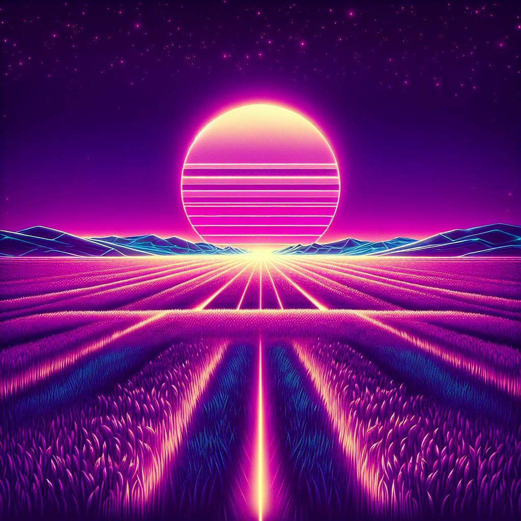 Synthwave Sun Over Retro Purple Field