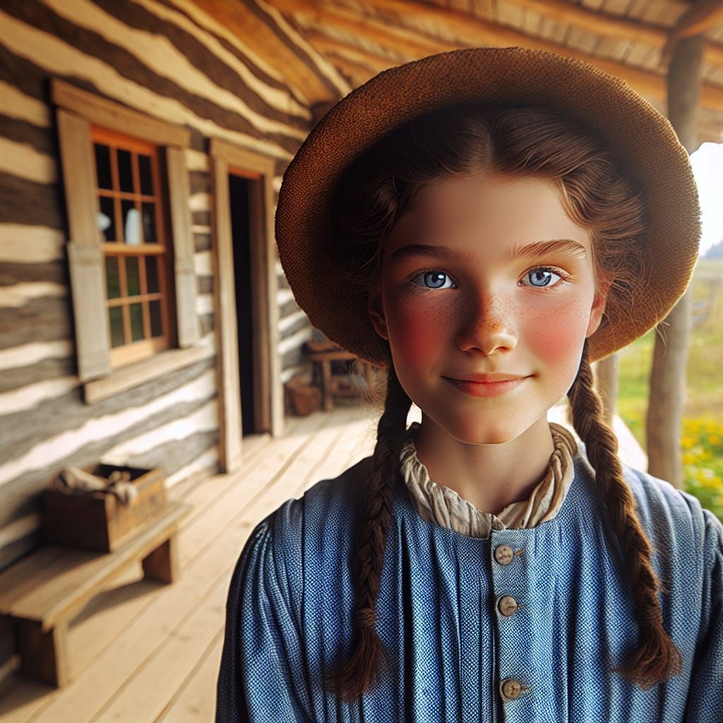 American Pioneer Girl in Traditional Attire