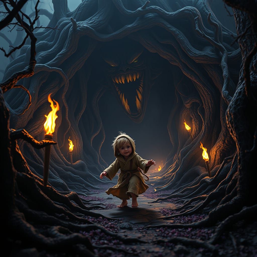 Child's Innocence Amidst Dark Fantasy