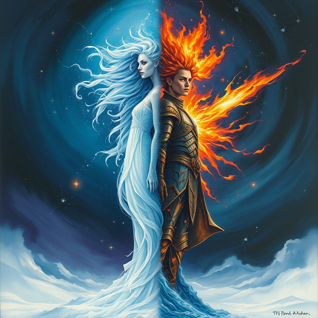 Dual-Gendered Being of Ice and Fire in Cosmic Vortex