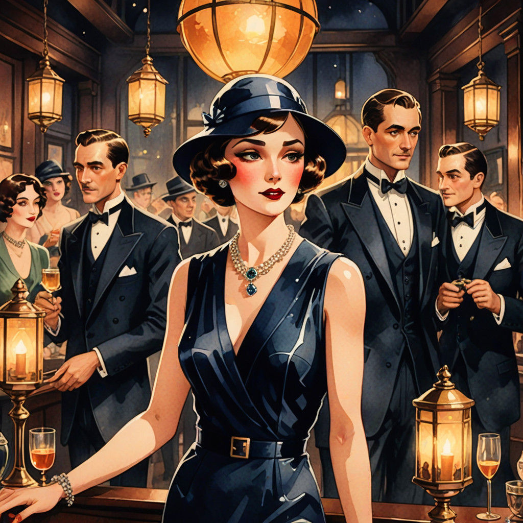 Prohibition-Era Cartoon Animation: Vintage Speakeasy Scene