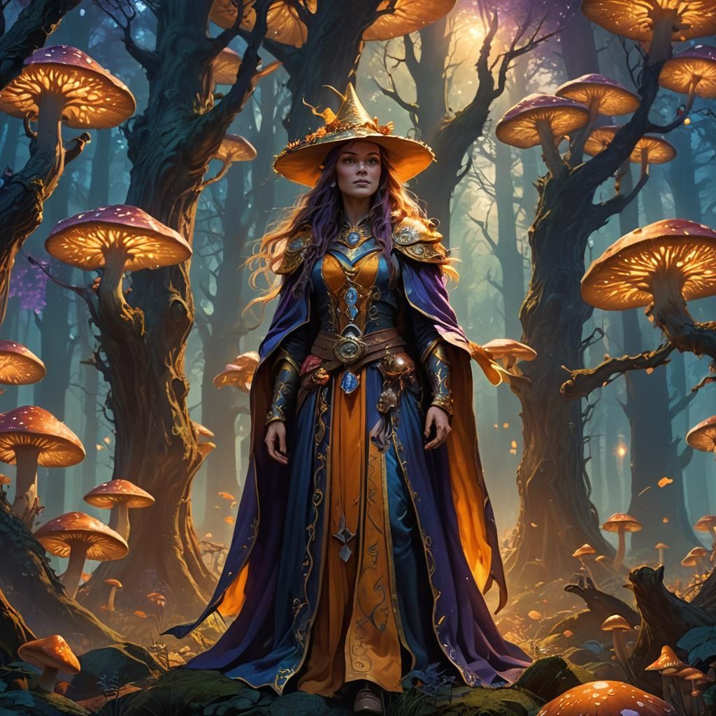Majestic Sorceress in Mystical Forest: Fantasy Matte Paintin...