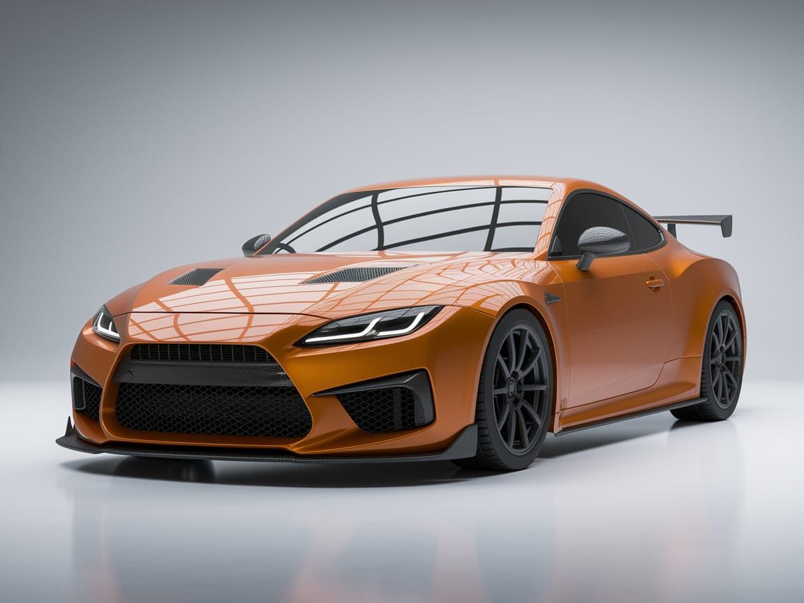 Vibrant Metallic Orange European Sports Coupe in Studio Show...