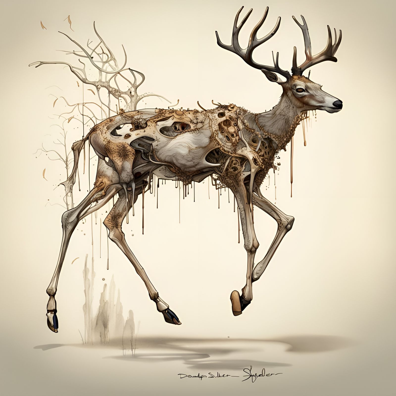 Deer Transformation: Living to Skeleton in Doodle Art