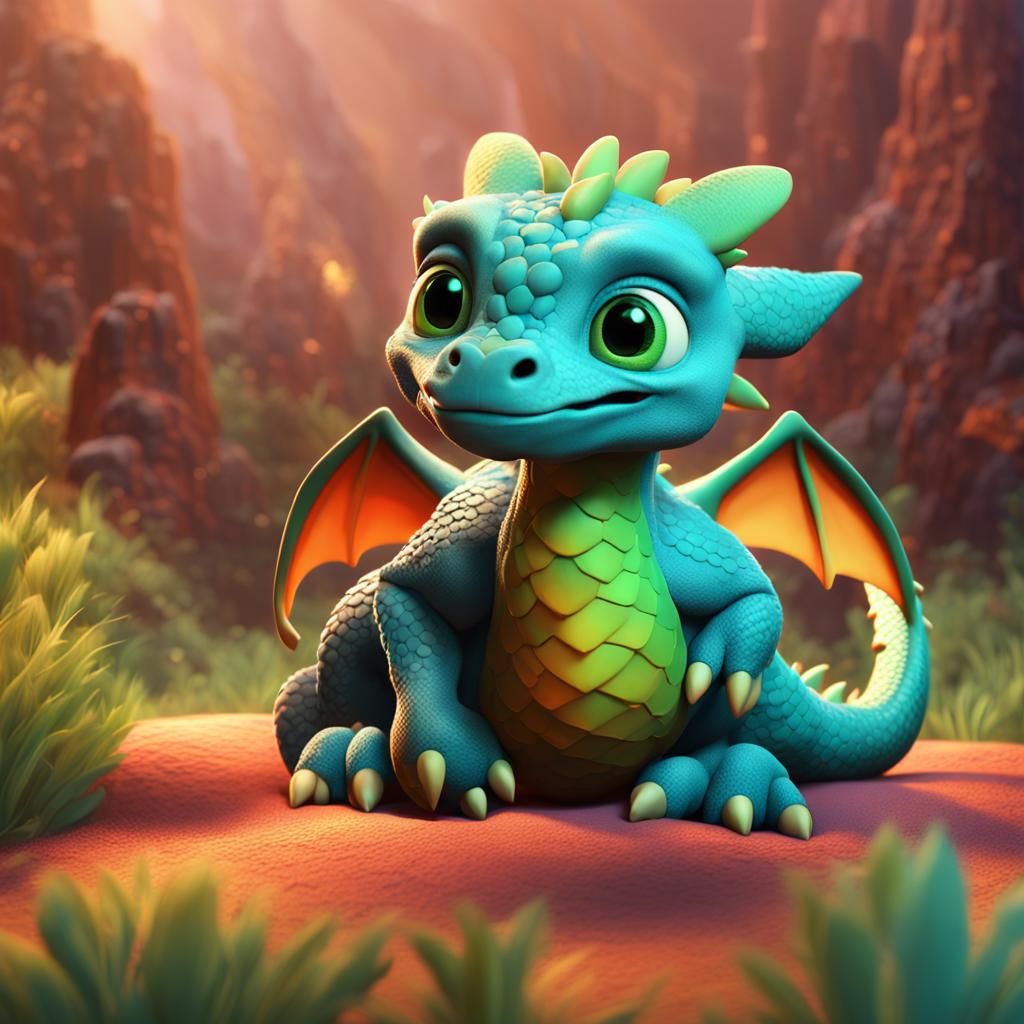 Newborn Dragon: Pixar-Style 3D Digital Art