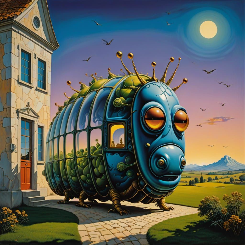 Surreal Caterpillar in Vibrant Oil Painting Style