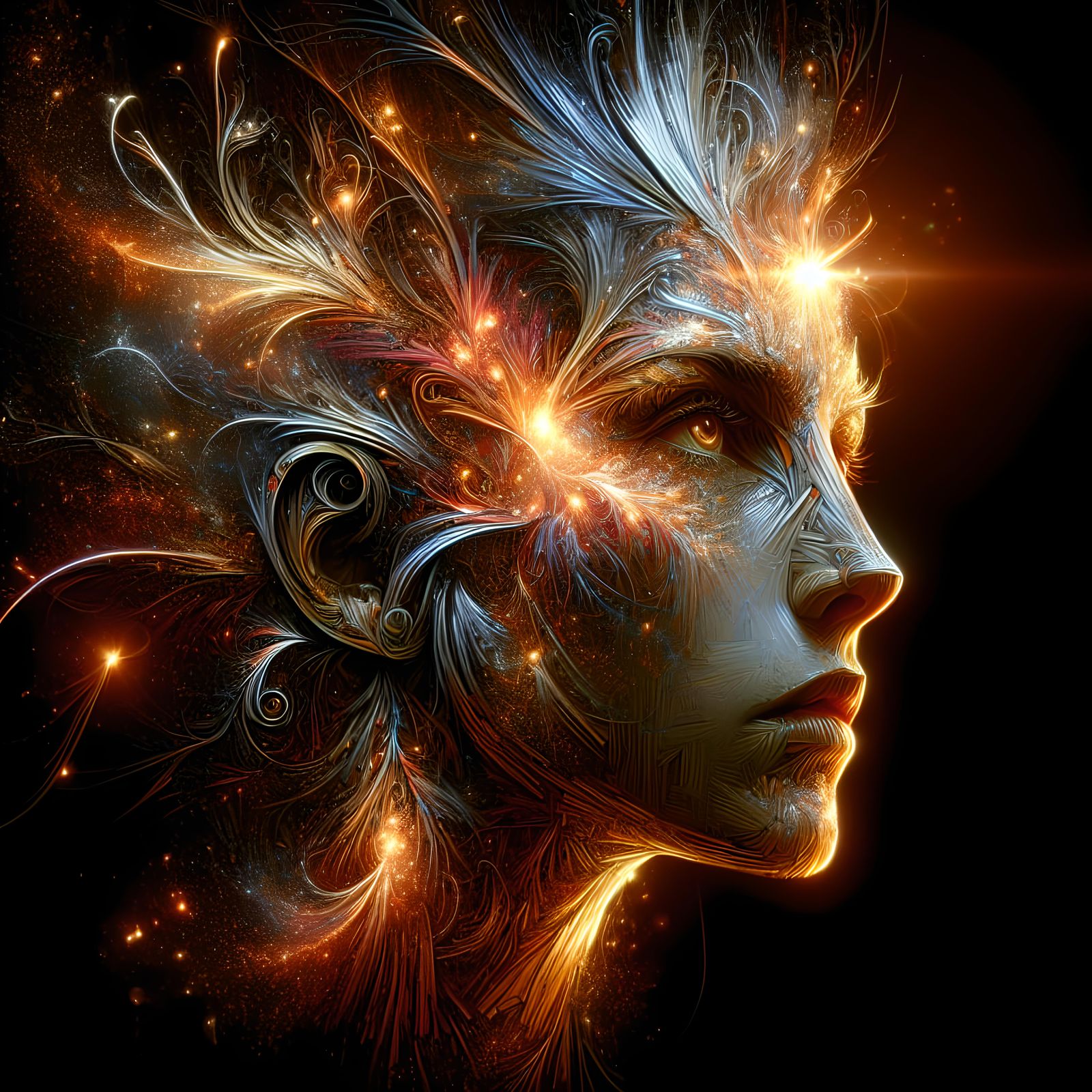 Detailed Portrait with Dynamic Lighting in Art Nouveau Style