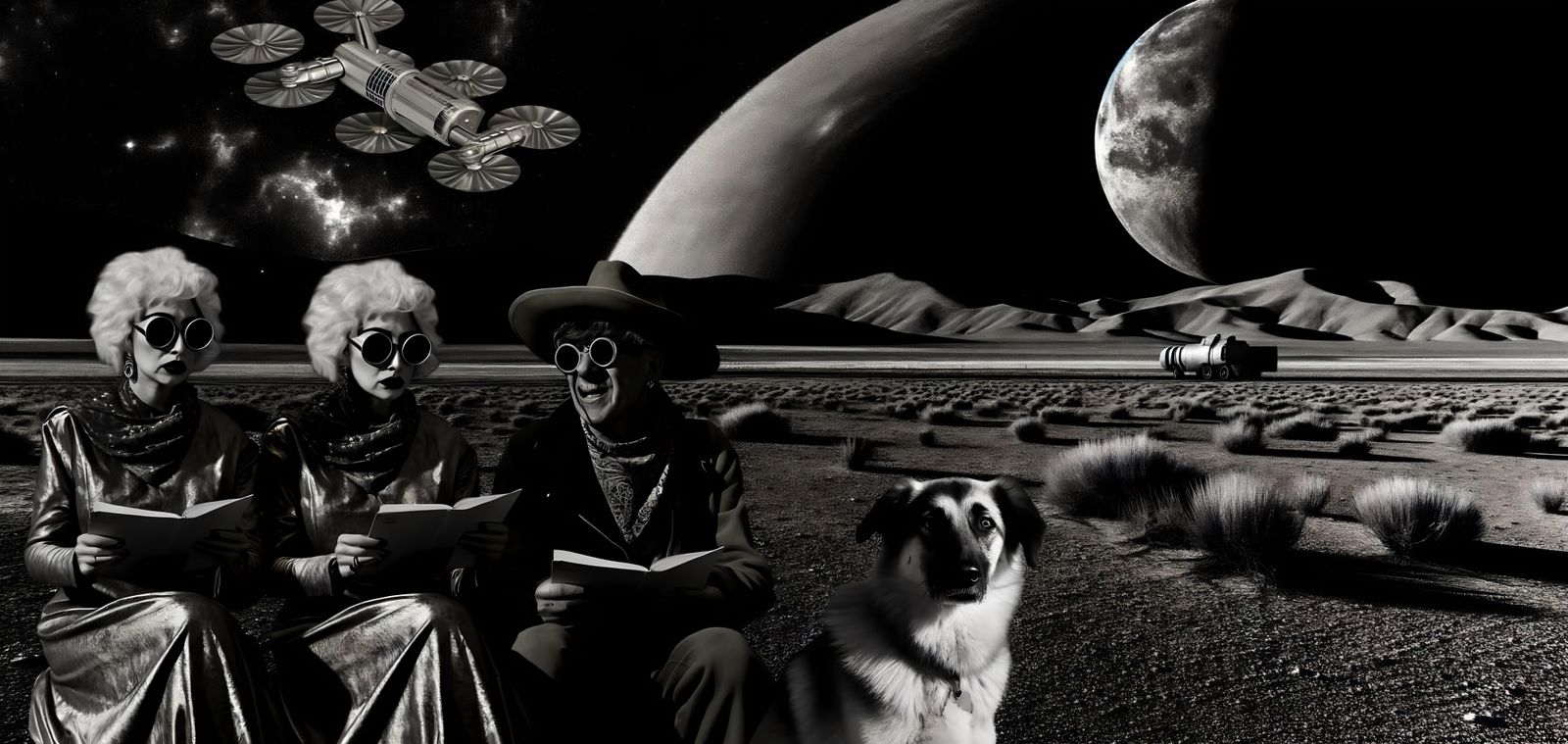 Space Adventurers and Dog Gaze into Space