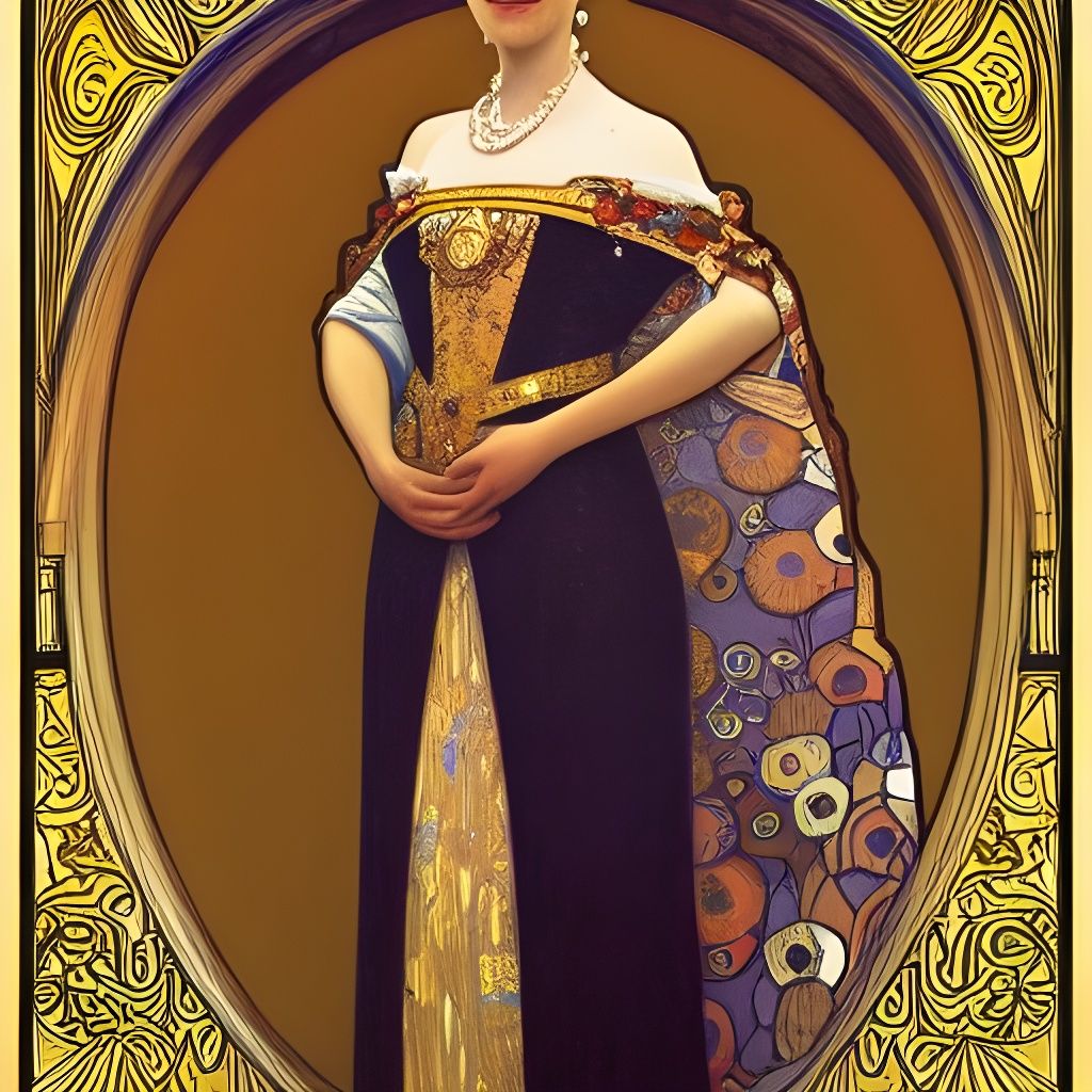 Queen Elizabeth II Portrait in Art Nouveau Style