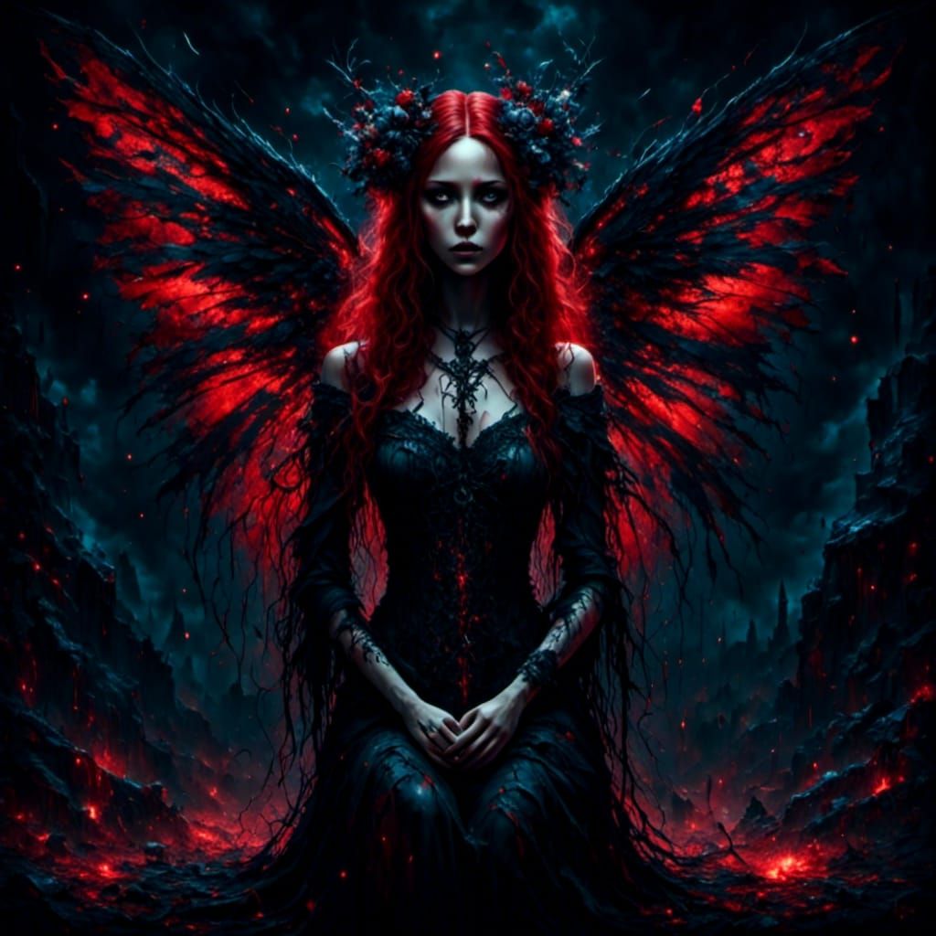 Dark Fairy with Black Wings and Arcane Symbols