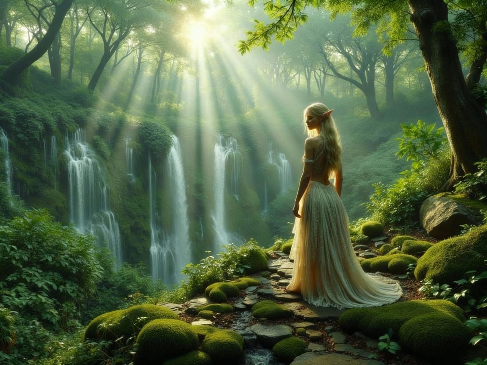 Forest Elf Queen Overlooks Her Domain in Hyperrealistic Styl...