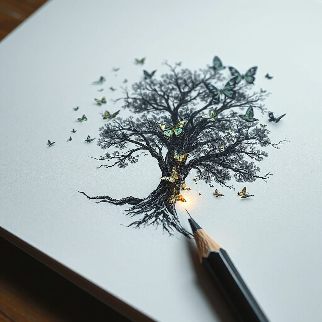 Fantastical Tree Emerges from Pencil Sketch in Matte Paintin...