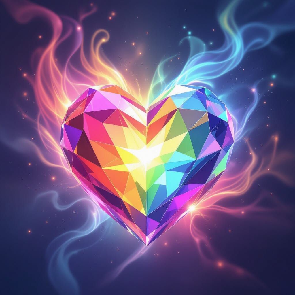 Radiant Rainbow Crystal Heart with Divine Feminine Aura