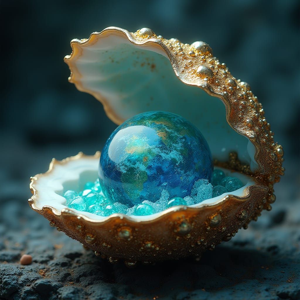 Jeweled Oyster Reveals Earth: Dreamy Digital Art