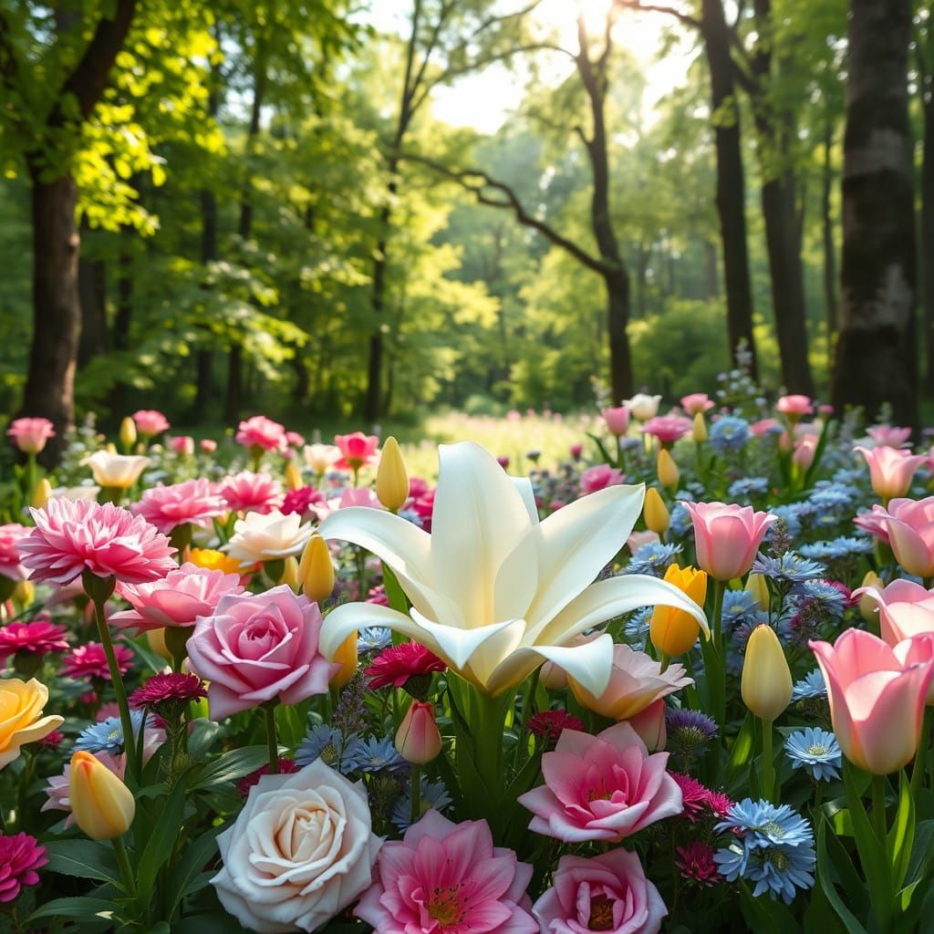 Serenely Blooming Garden Oasis in Vibrant Pastel Hues