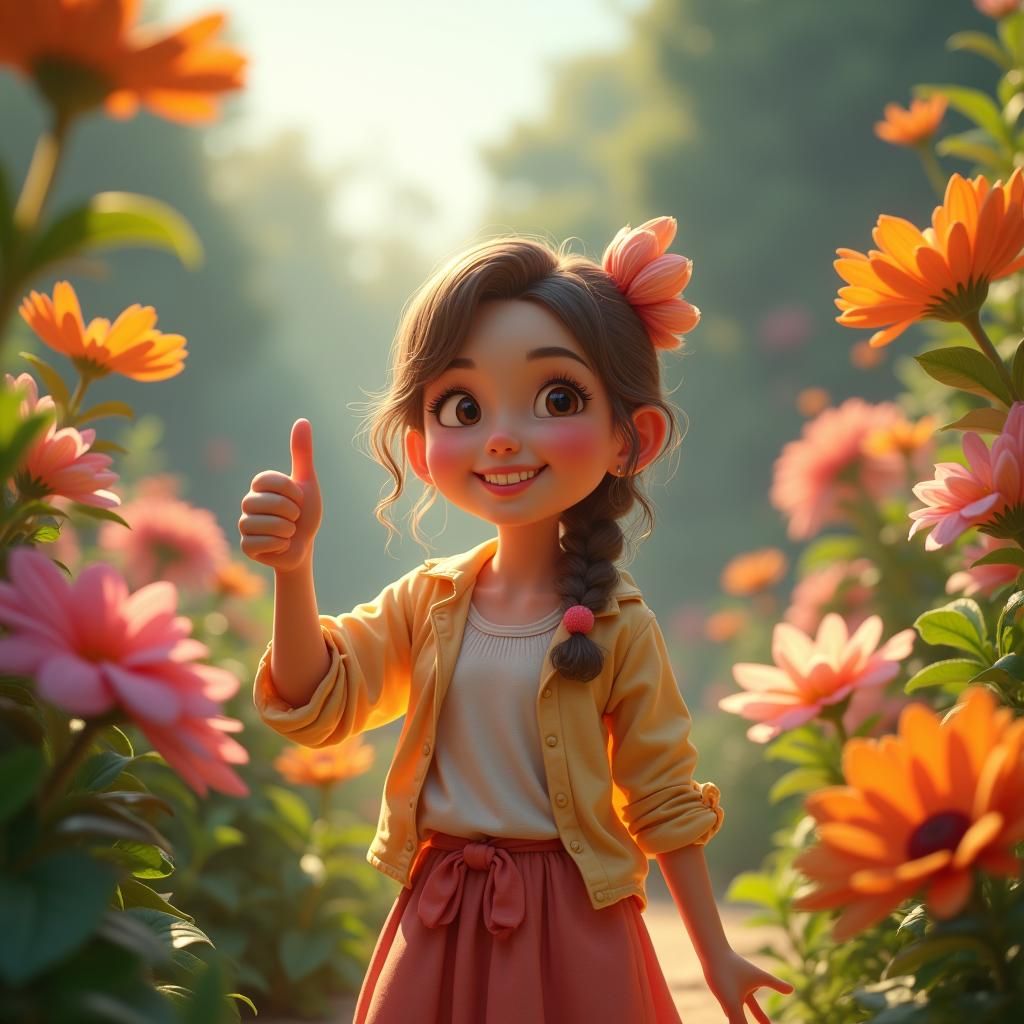 Happy Person in Lush Garden, Digital Matte Painting