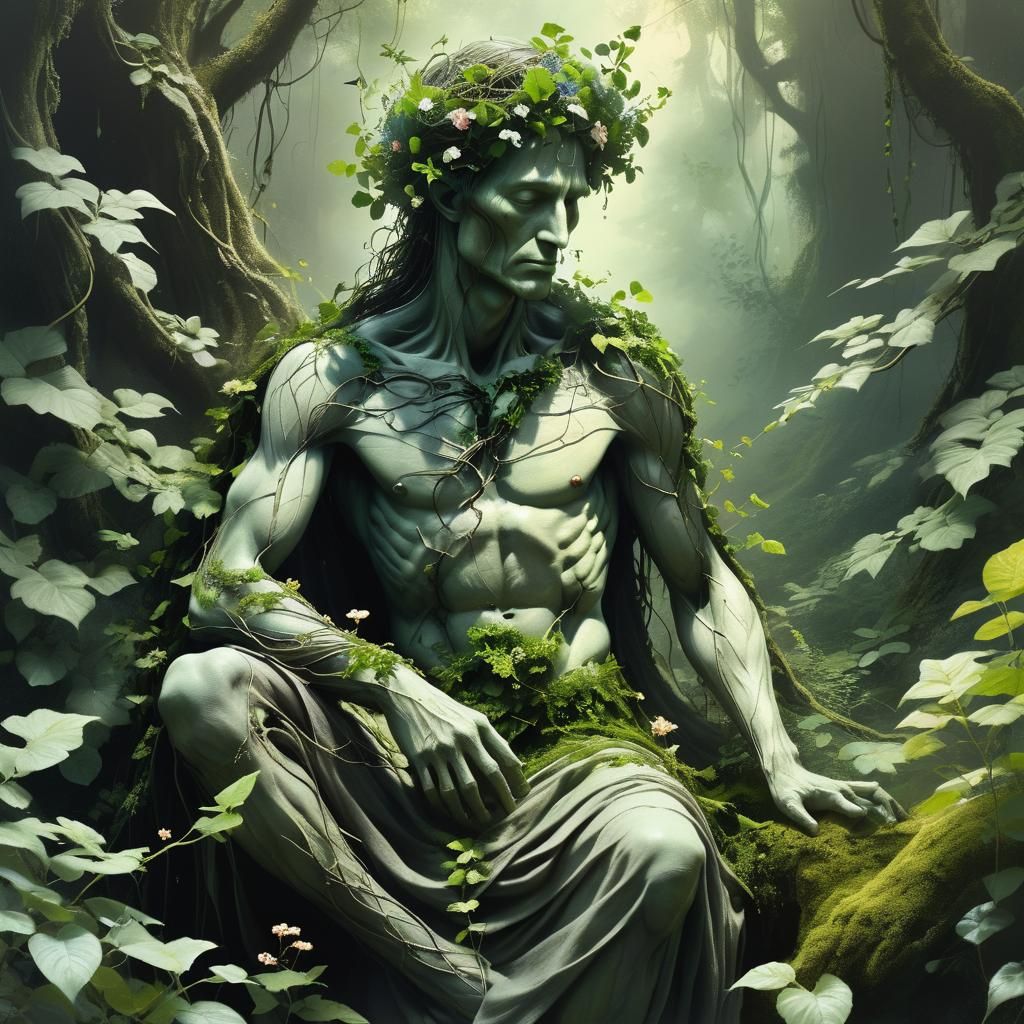 Ethereal Nature God in Forest, Hyper-Realistic Art