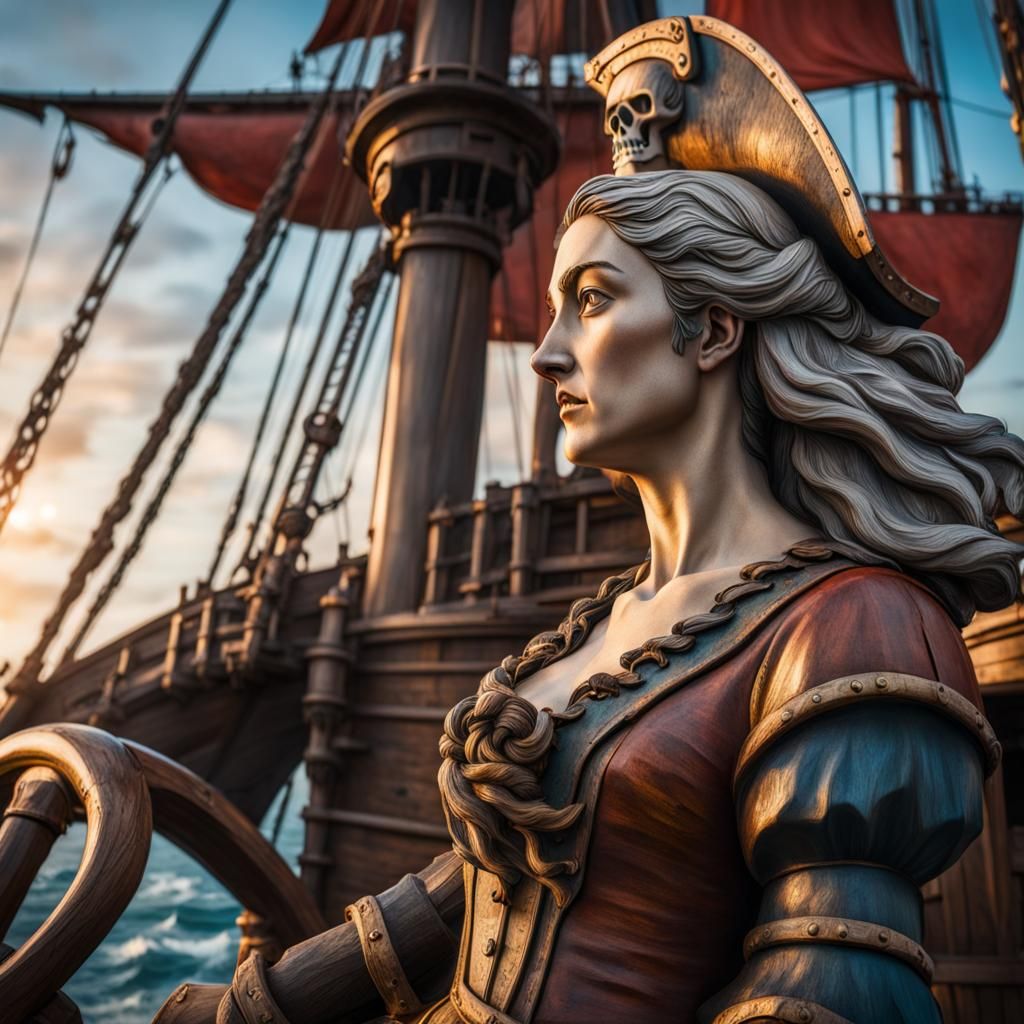 Pirate Ship Figurehead in Hyperrealistic Splash Art