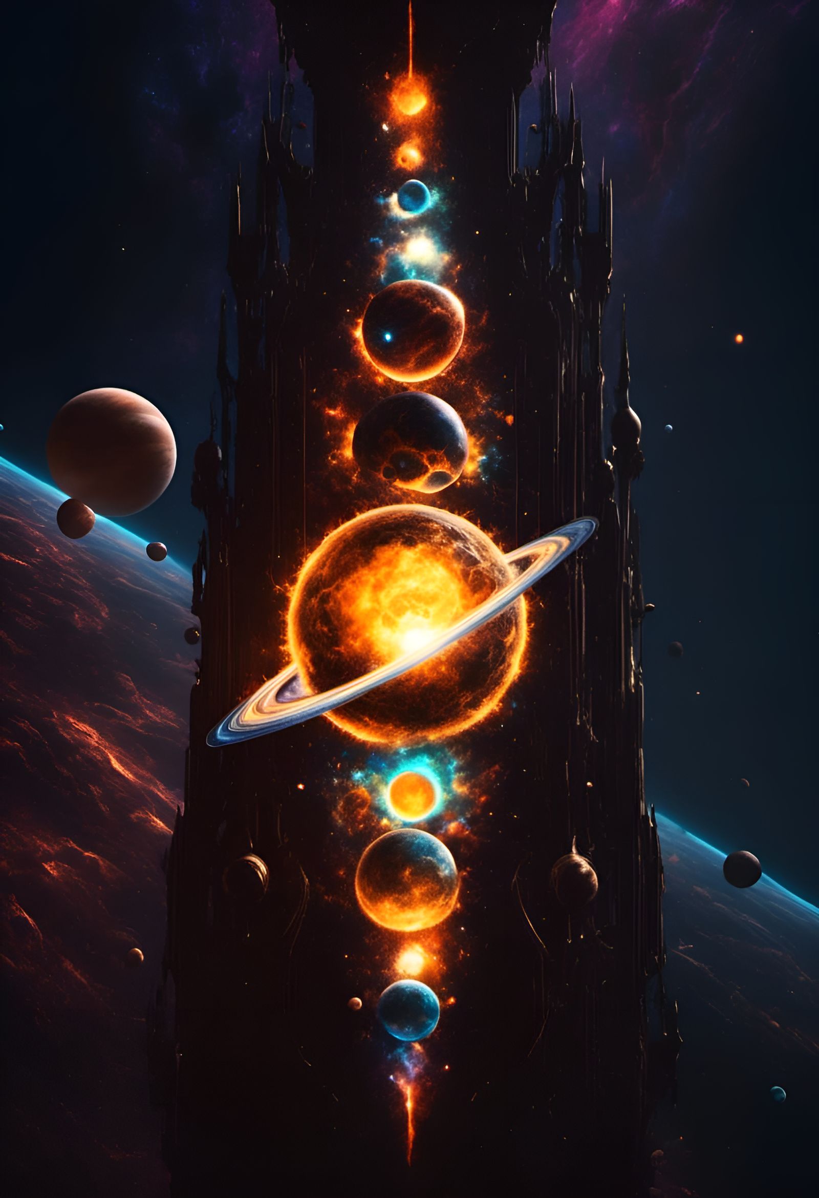 Planetary Alignment: Linework Concept Art in Saturated Color...