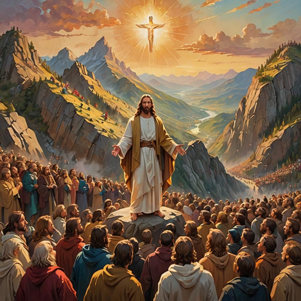 Christ Teaching on the Mount: Oil Painting